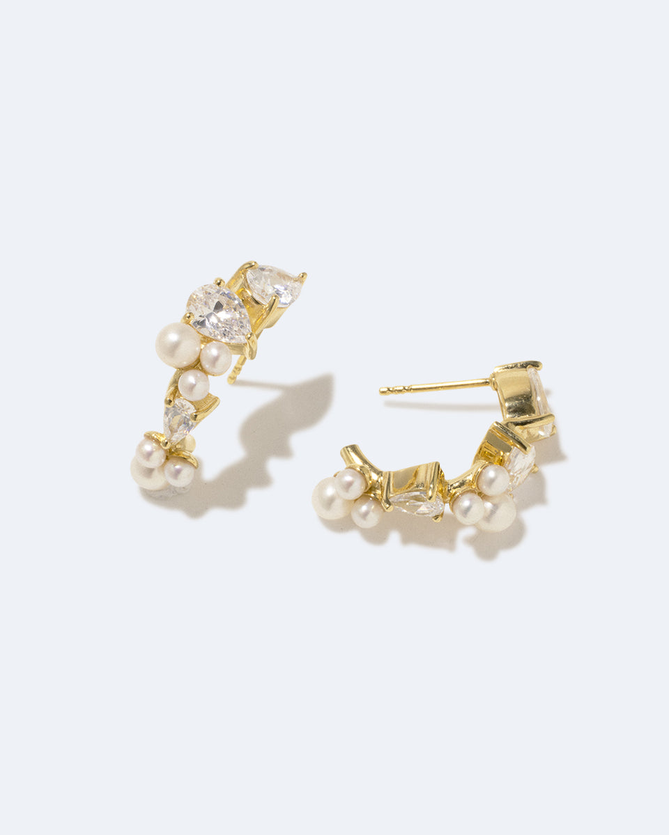 Chasing Shadows - Pearl and Zirconia Recycled Gold Vermeil Earrings