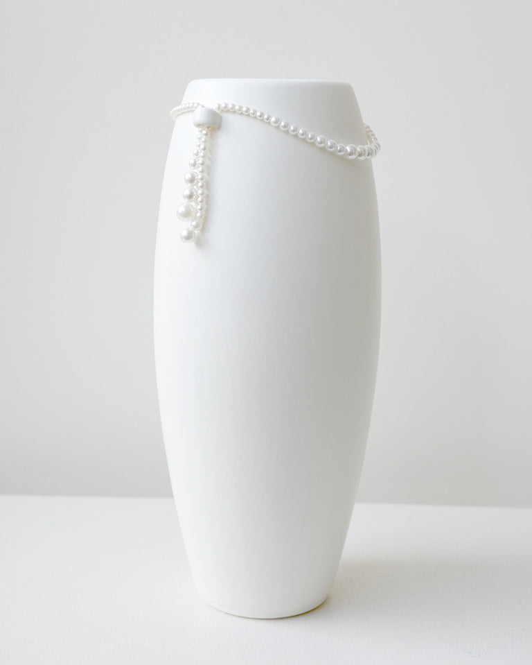 Where Time Thins - Medium Vase In Matte White w/ Faux Pearl