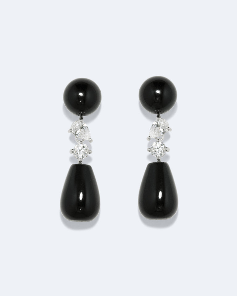Tarn - Black Onyx and Zirconia Recycled Silver Earrings