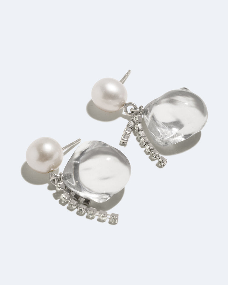 Between the Tides - Clear Resin and Rhinestone Rhodium Plated Earrings
