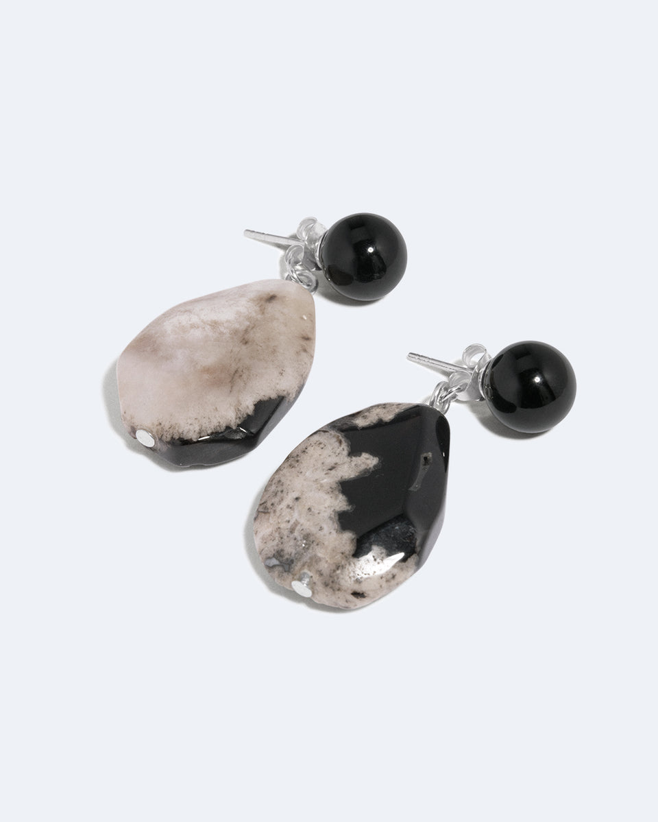 Time Will Say Nothing But "I Told You So" - Blossom Agate and Black Onyx Earrings