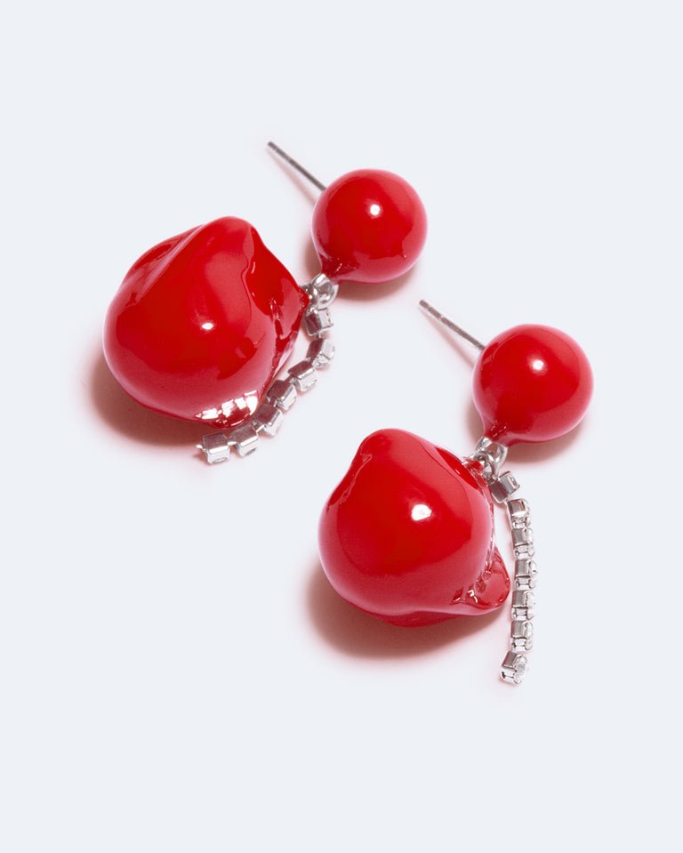 Between the Tides - Red Resin and Rhinestone Rhodium Plated Earrings