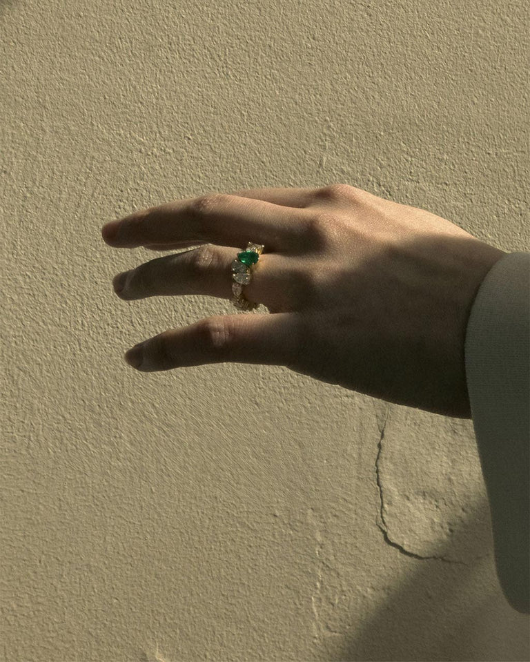 The Ocean of Night - 18 Carat Yellow Gold Diamond & Emerald Ring