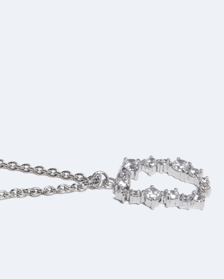 Glitchy D - Cubic Zirconia and Rhodium Plated Pendant