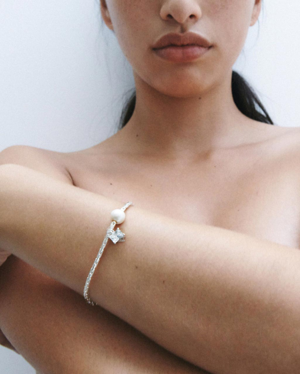 The Locus of Fortitude - Pearl and Zirconia Sterling Silver Bracelet