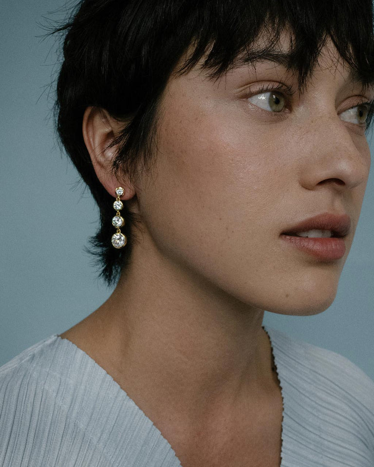 The Light of the Past II - Pearl and Zirconia Recycled Gold Vermeil Earrings