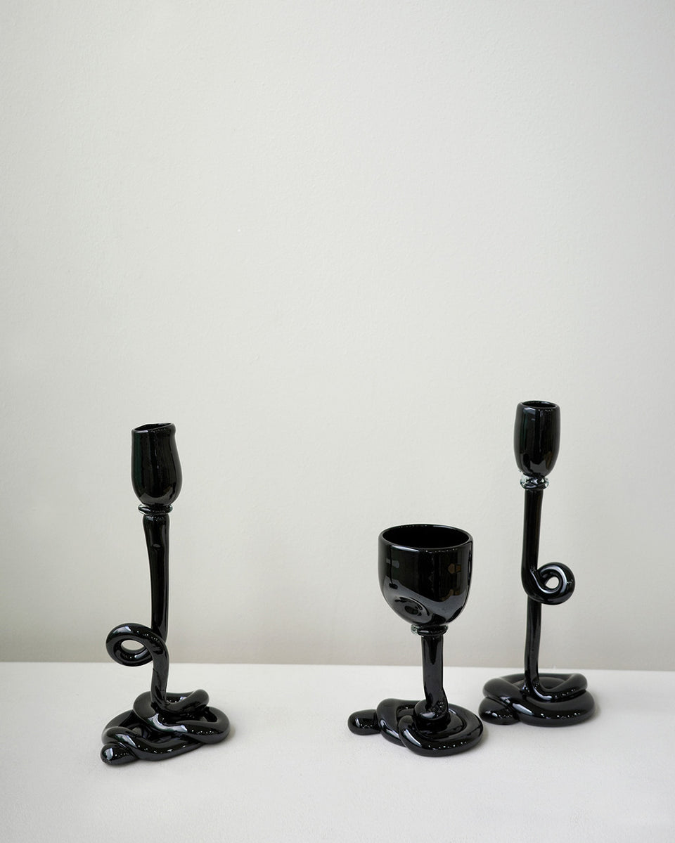 Thaw - Recycled Glass Candlestick in Black