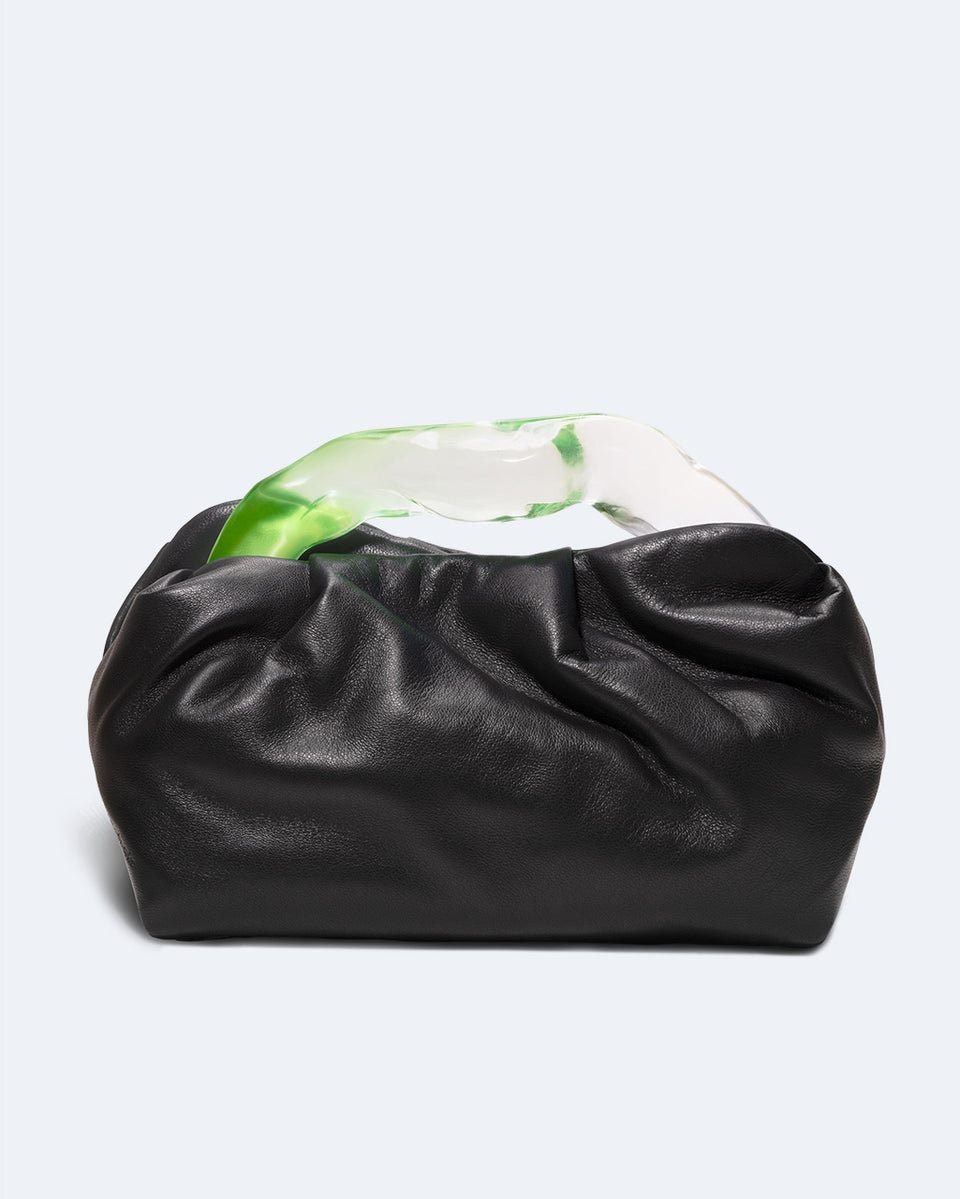 The Lunchbox - Lime Resin and Black Leather Clutch Bag