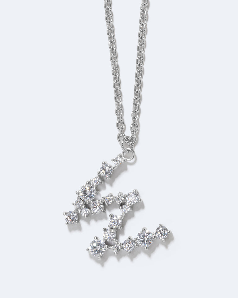 Glitchy W - Cubic Zirconia and Rhodium Plated Pendant