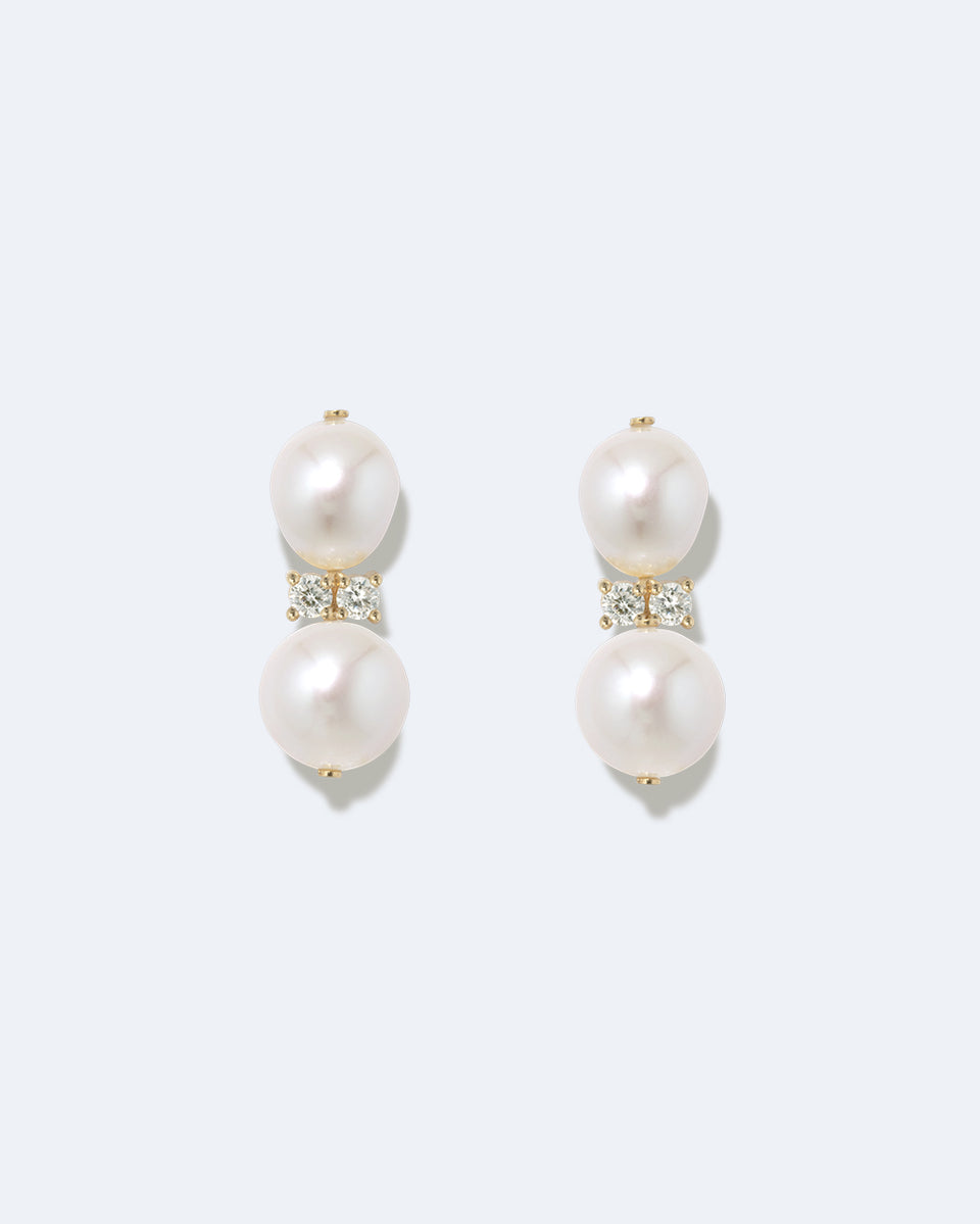Time Waits for No One - Pearl and Zirconia Recycled Gold Vermeil Earrings