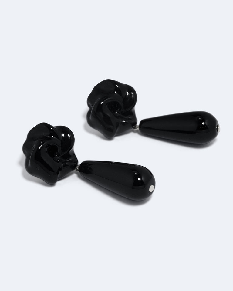 The Depths of Time - Black Onyx and Enamel Recycled Silver Earrings