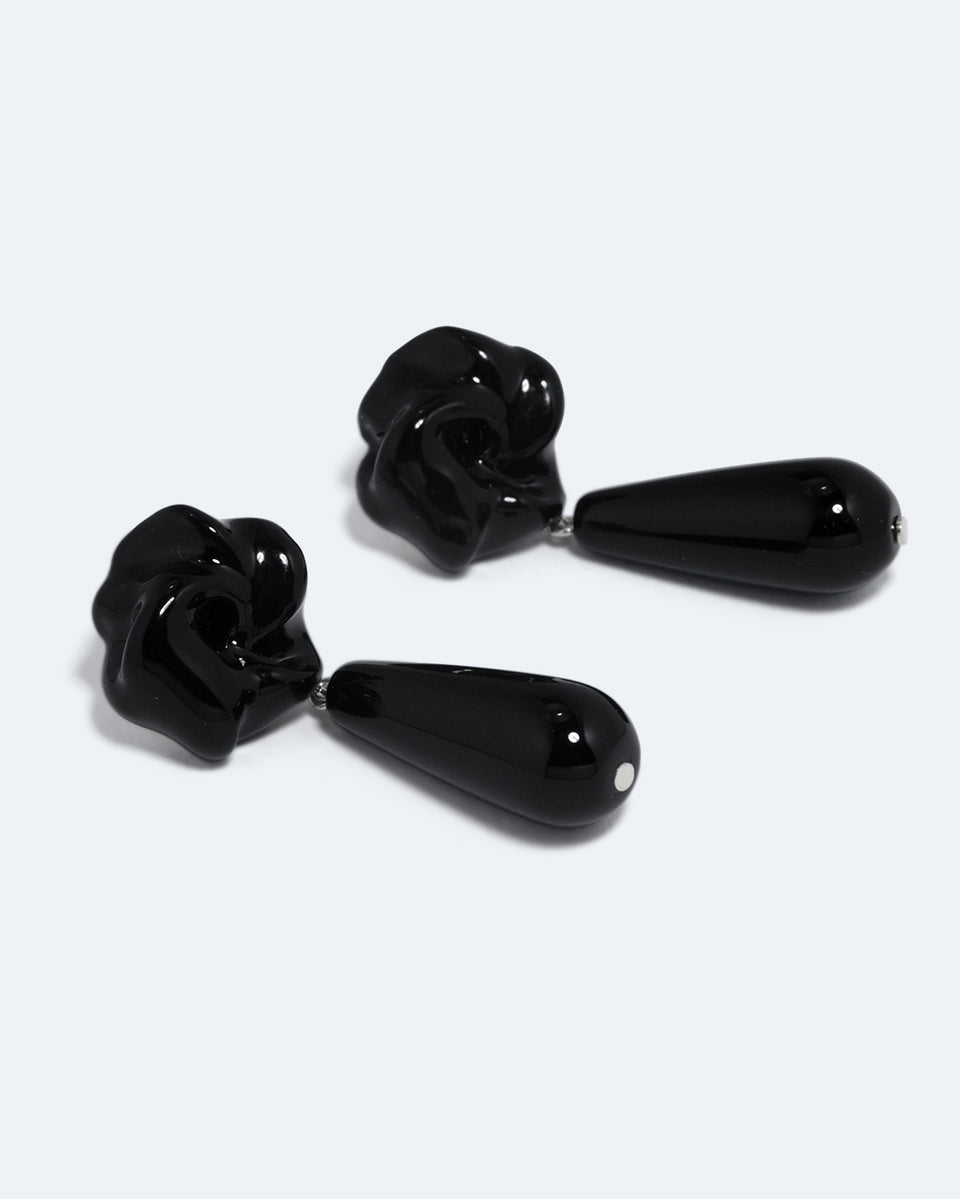 The Depths of Time - Black Onyx and Enamel Recycled Silver Earrings