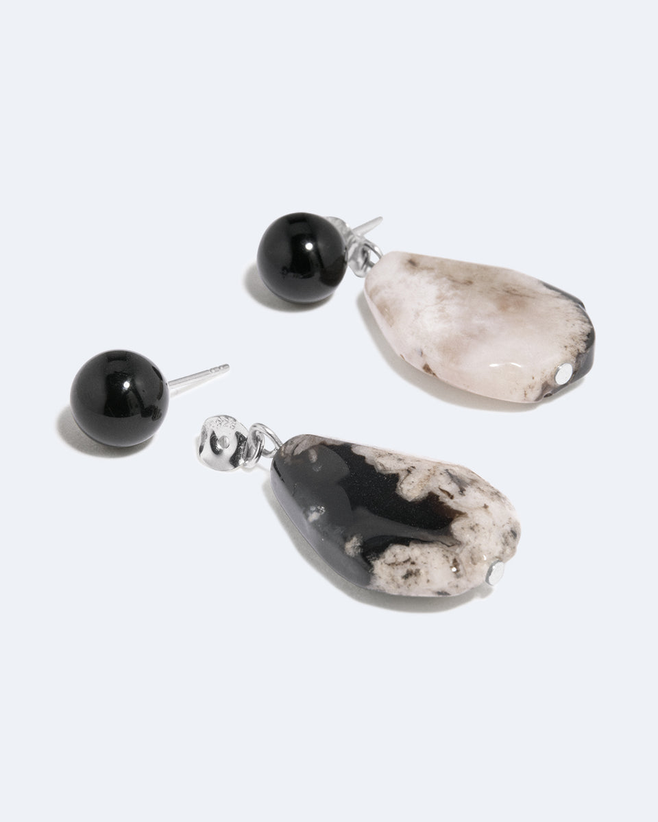 Time Will Say Nothing But "I Told You So" - Blossom Agate and Black Onyx Earrings