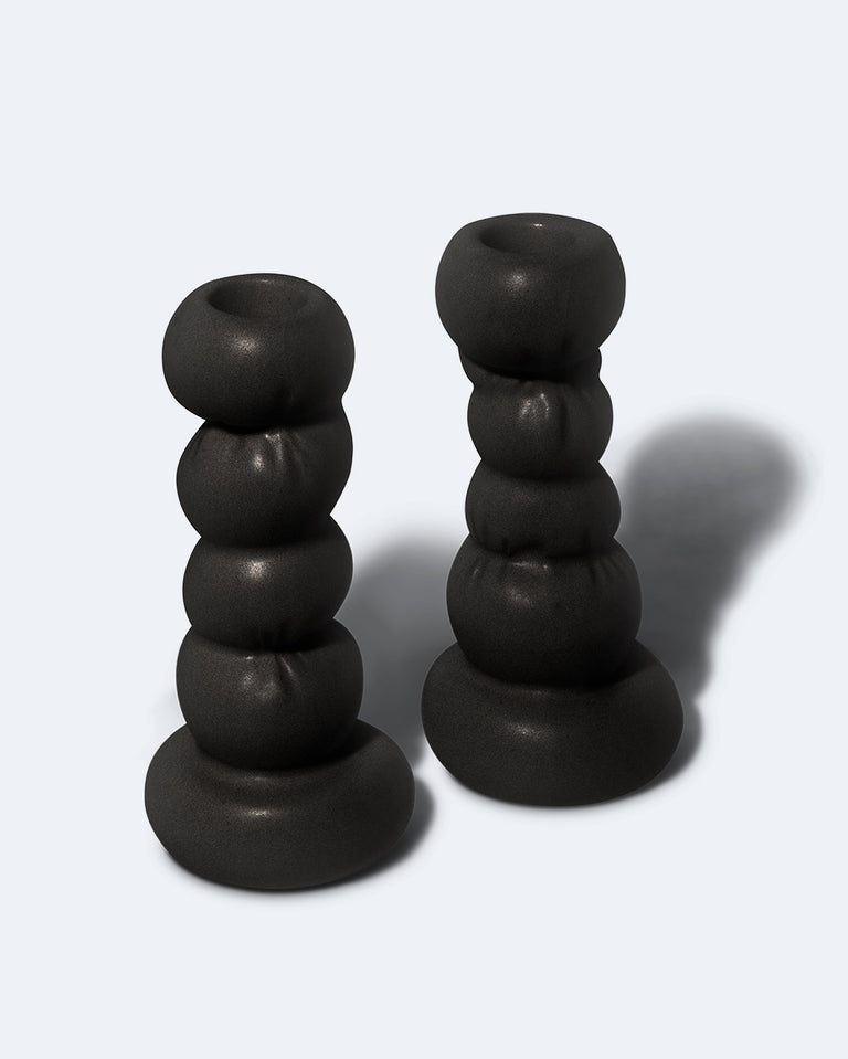Misfits - Set of 2 Candlesticks in Matte Black