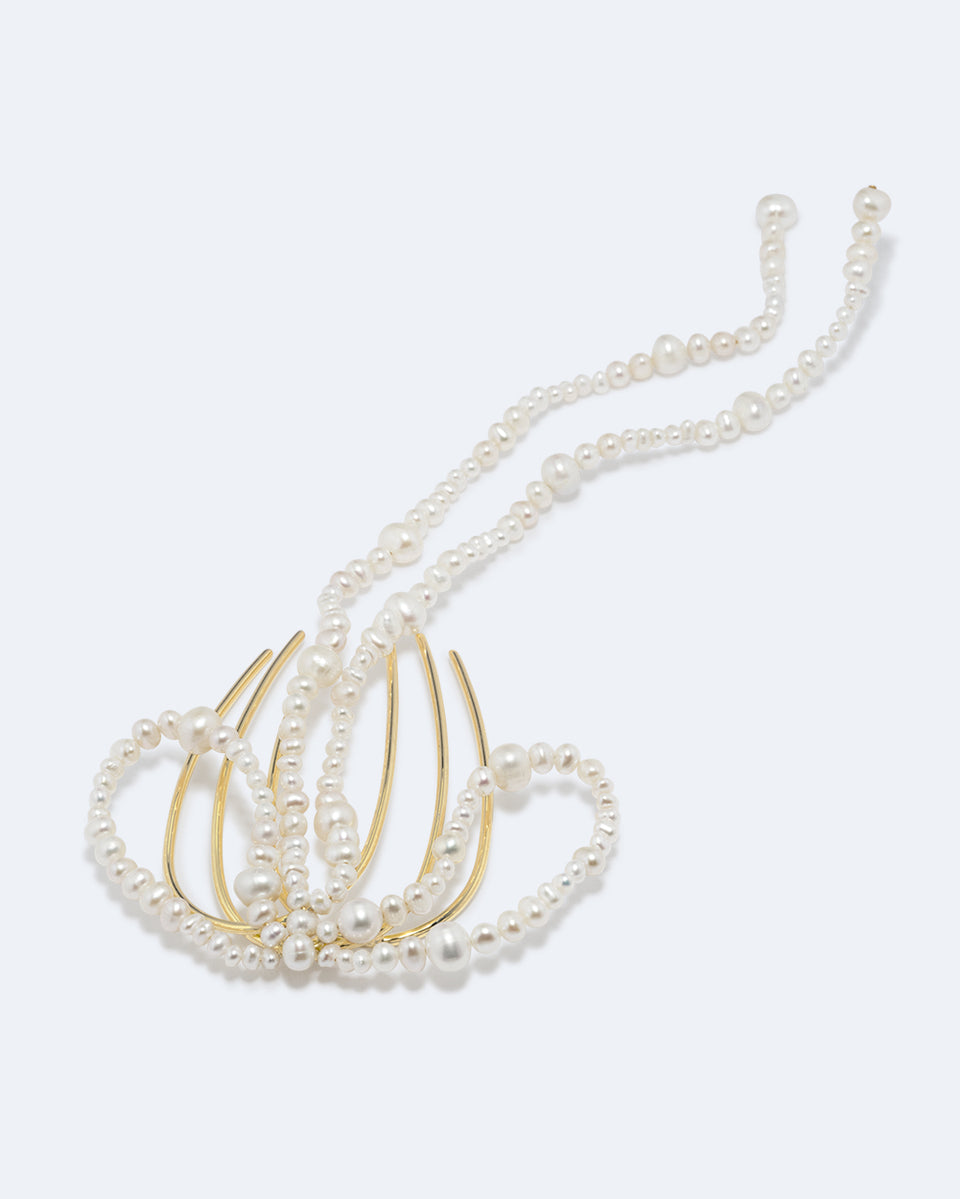 Jellyfish - Pearl and Gold Plated Long Bow Hair Comb