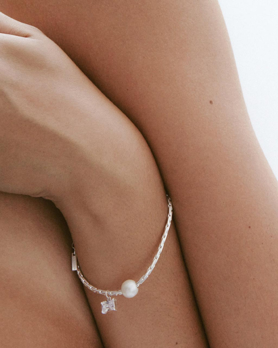 The Locus of Fortitude - Pearl and Zirconia Sterling Silver Bracelet