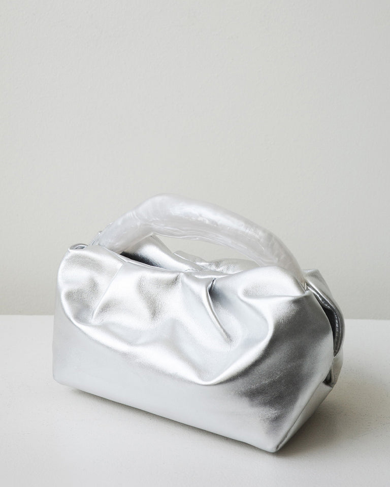 The Lunchbox - Pearlescent White Resin and Silver Leather Clutch Bag