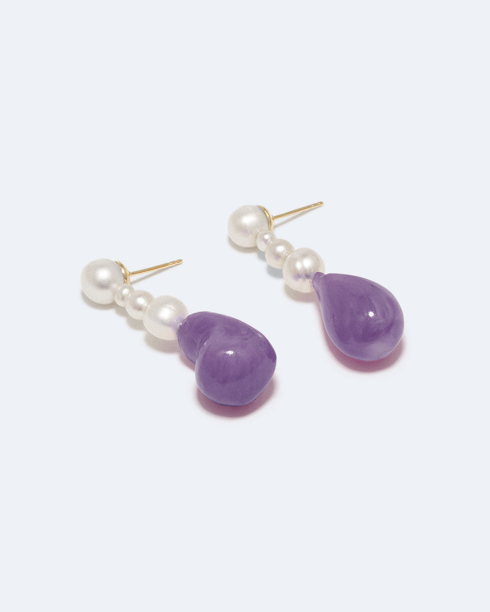 Pluck - Pearl and Lilac Bio Resin Gold Vermeil Earrings