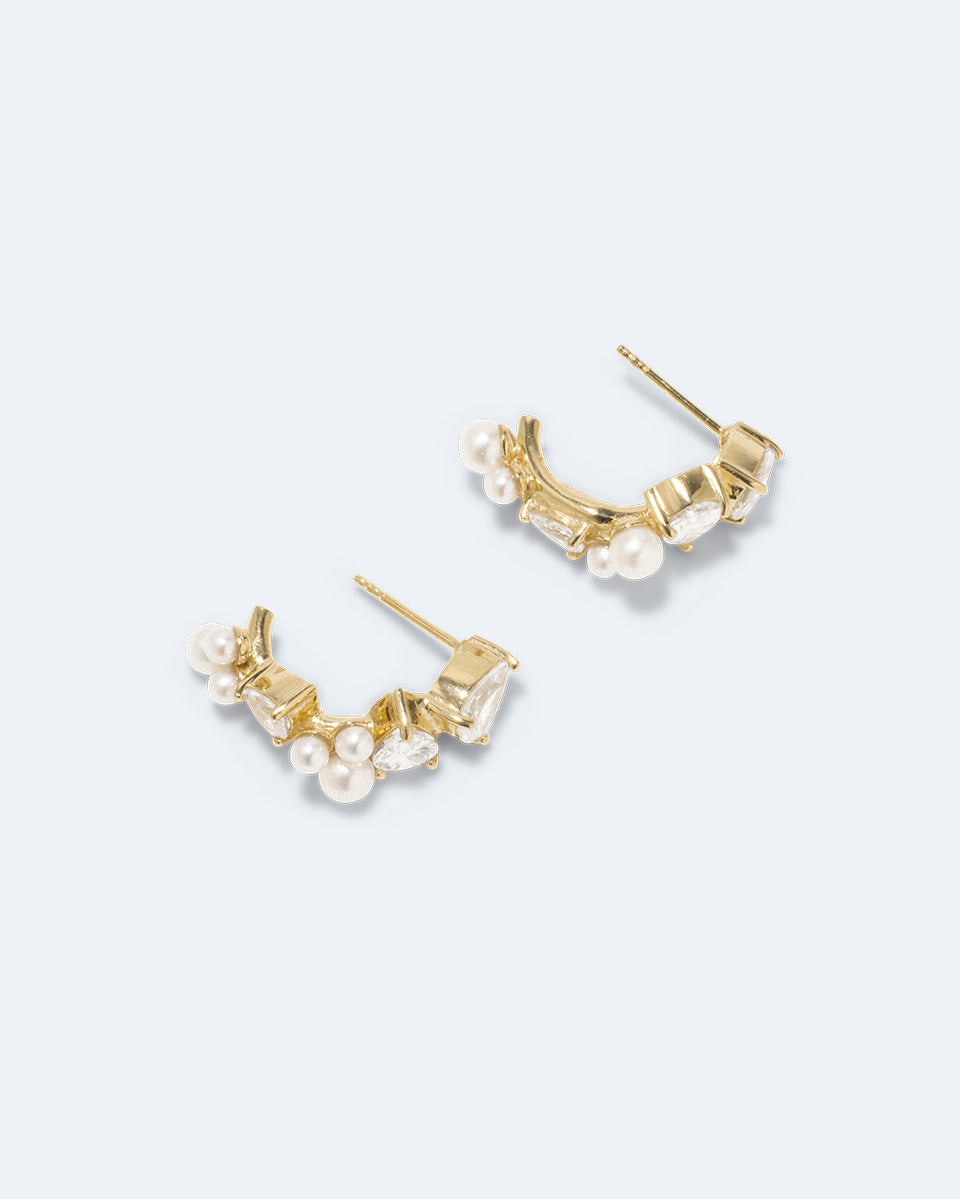 Chasing Shadows - Pearl and Zirconia Recycled Gold Vermeil Earrings