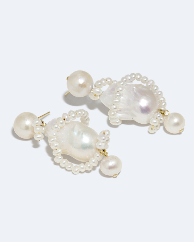 Carvings  - Pearl and Recycled Gold Vermeil Earrings