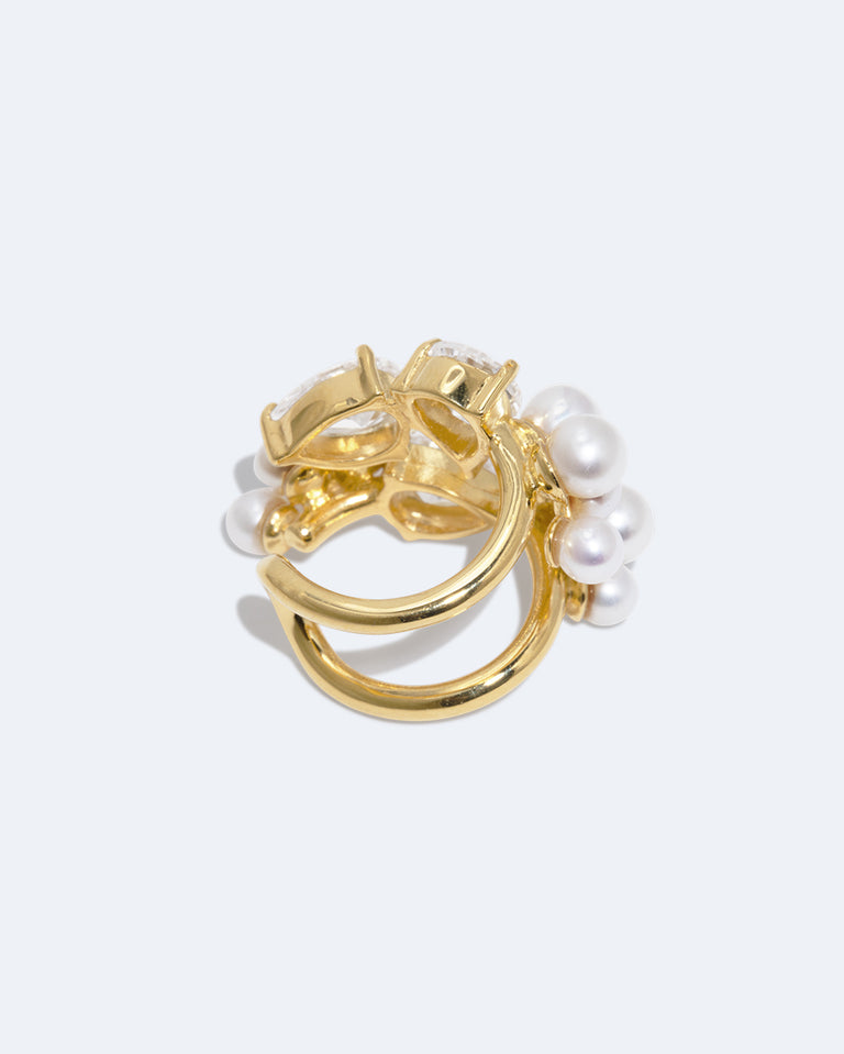 The Breaths That We Dare to Take - Pearl and Zirconia Recycled Gold Vermeil Ear Cuff