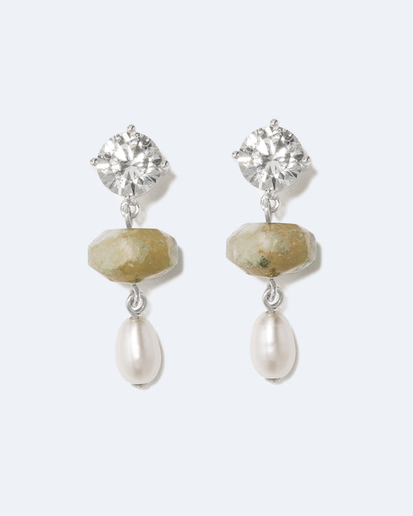 Orchard - Pearl, Zirconia and Cherry Blossom Agate Earrings