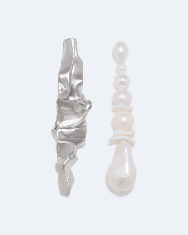 Crumple - Pearl and Ceramic Recycled Silver Earrings
