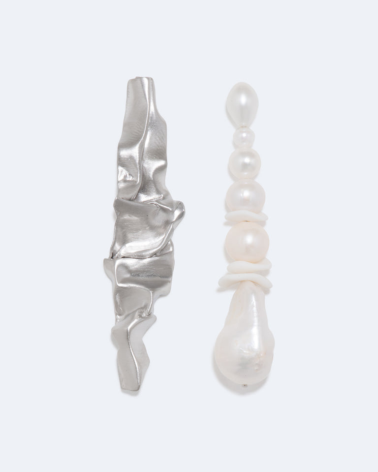 Crumple - Pearl and Ceramic Recycled Silver Earrings