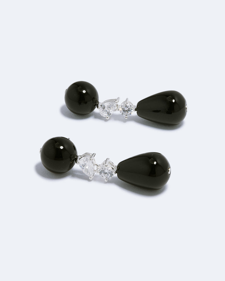 Tarn - Black Onyx and Zirconia Recycled Silver Earrings