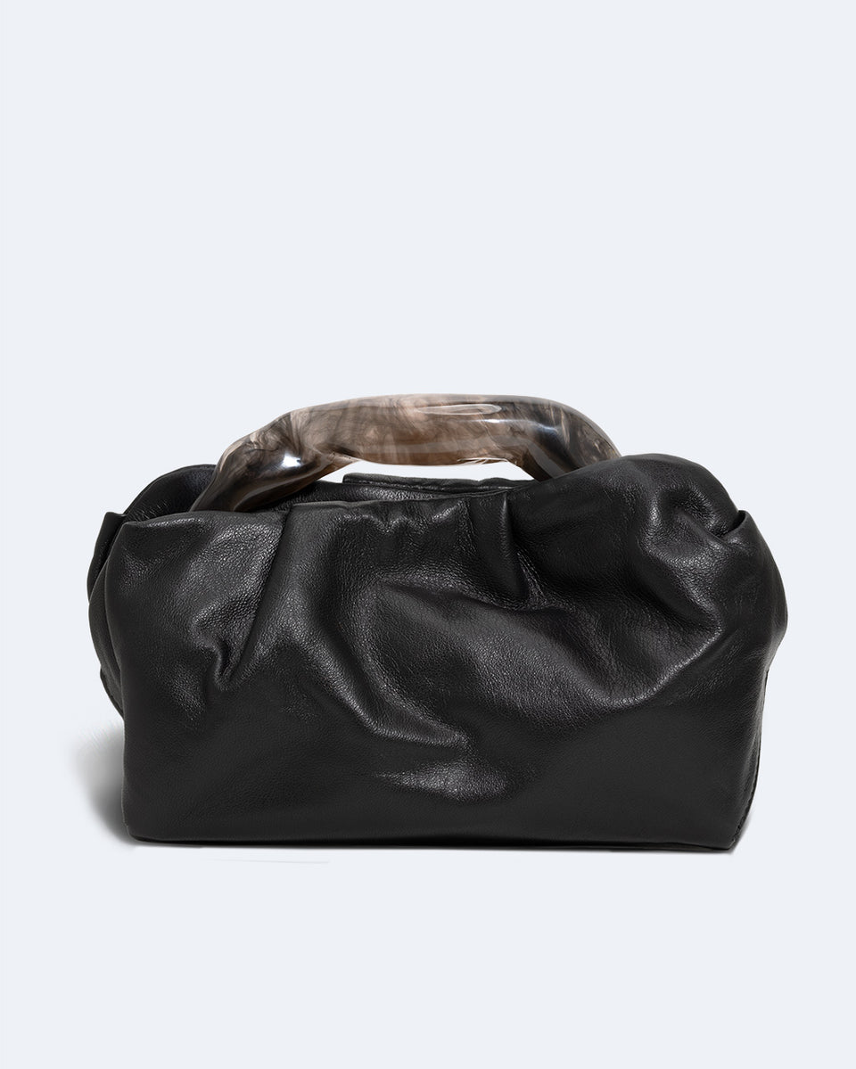 The Lunchbox - Smoky Quartz Resin and Black Leather Clutch Bag