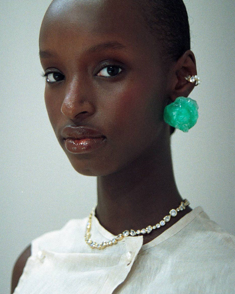 Padding - Green Bio Resin Bubble Wrap and Gold Vermeil Earrings