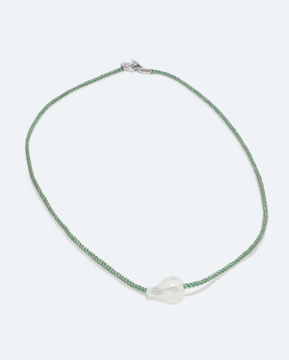 H57 - Bio Resin and Green Cord Recycled Silver Necklace