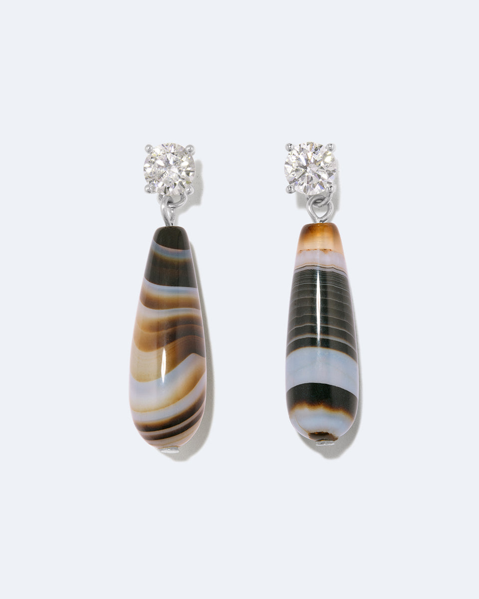 Trace of the Infinite - Banded Agate and Zirconia Recycled Silver Earrings
