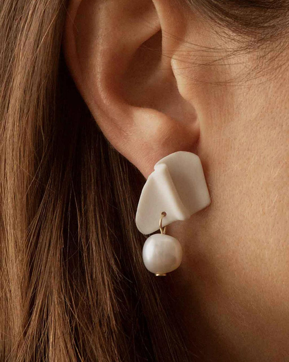 Laws of Conservation of Mass II - Pearl and Ceramic Recycled Gold Vermeil Earrings