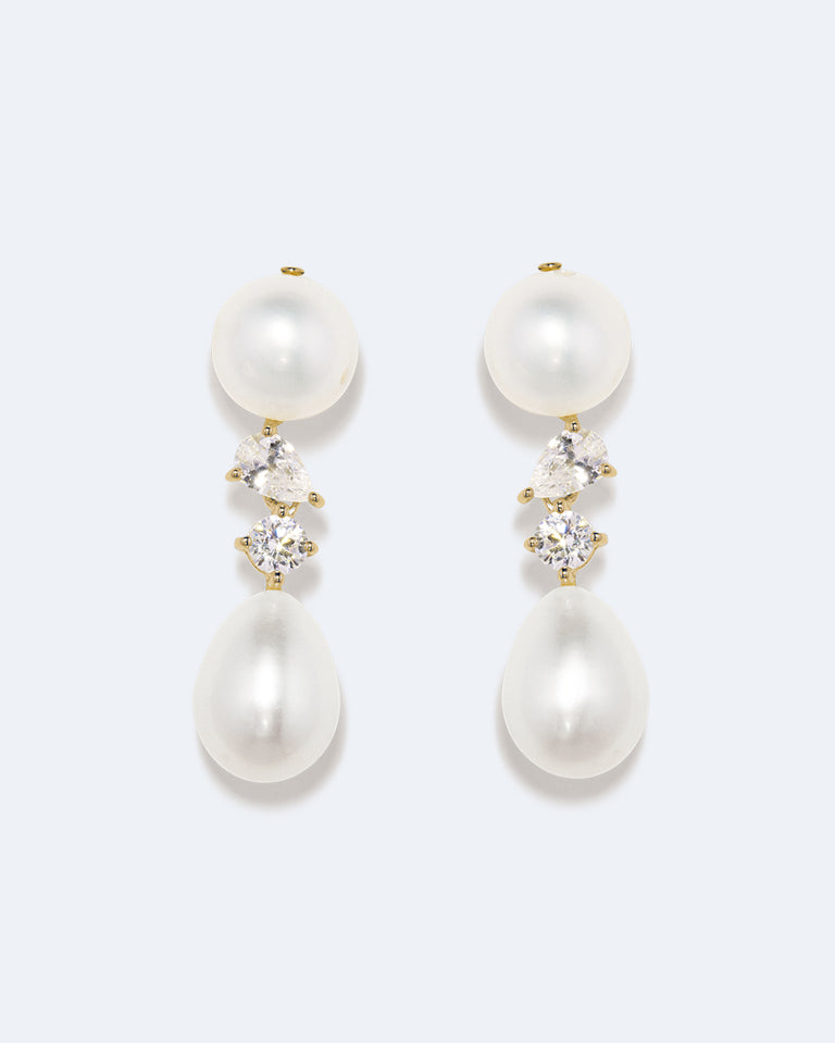 Tarn - Pearl and Zirconia Recycled Gold Vermeil Earrings