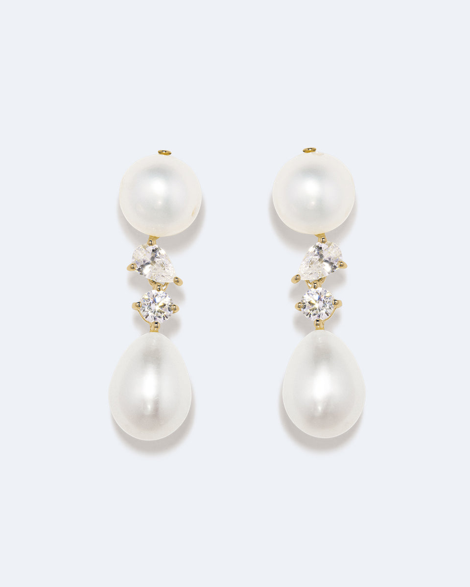 Tarn - Pearl and Zirconia Recycled Gold Vermeil Earrings