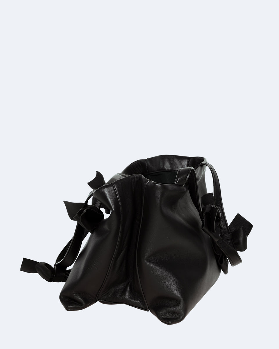 Bows - Large Black Deadstock Leather Tote Bag w/ Bows