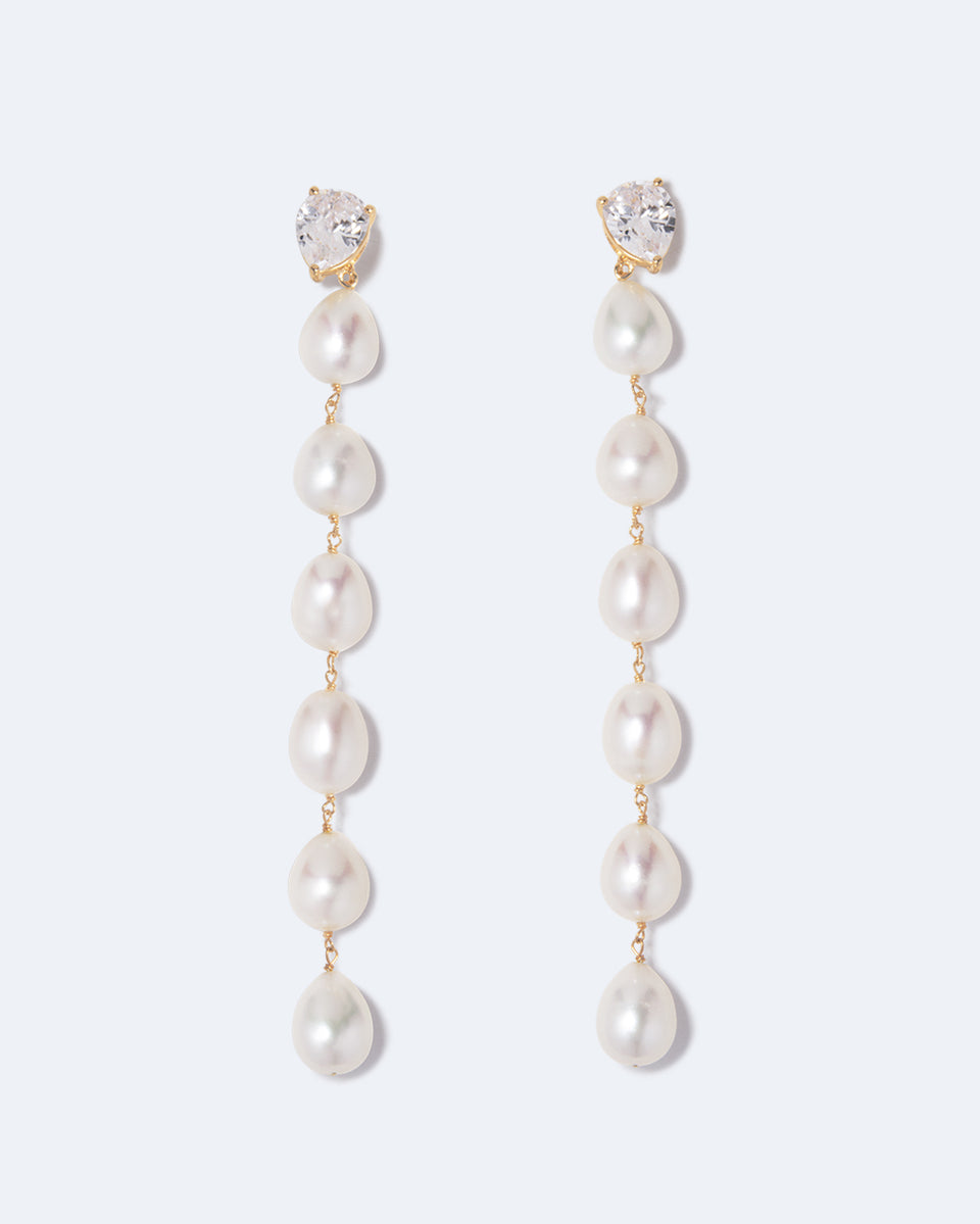 Drip Drop - Pearl and Zirconia Recycled Gold Vermeil Earrings