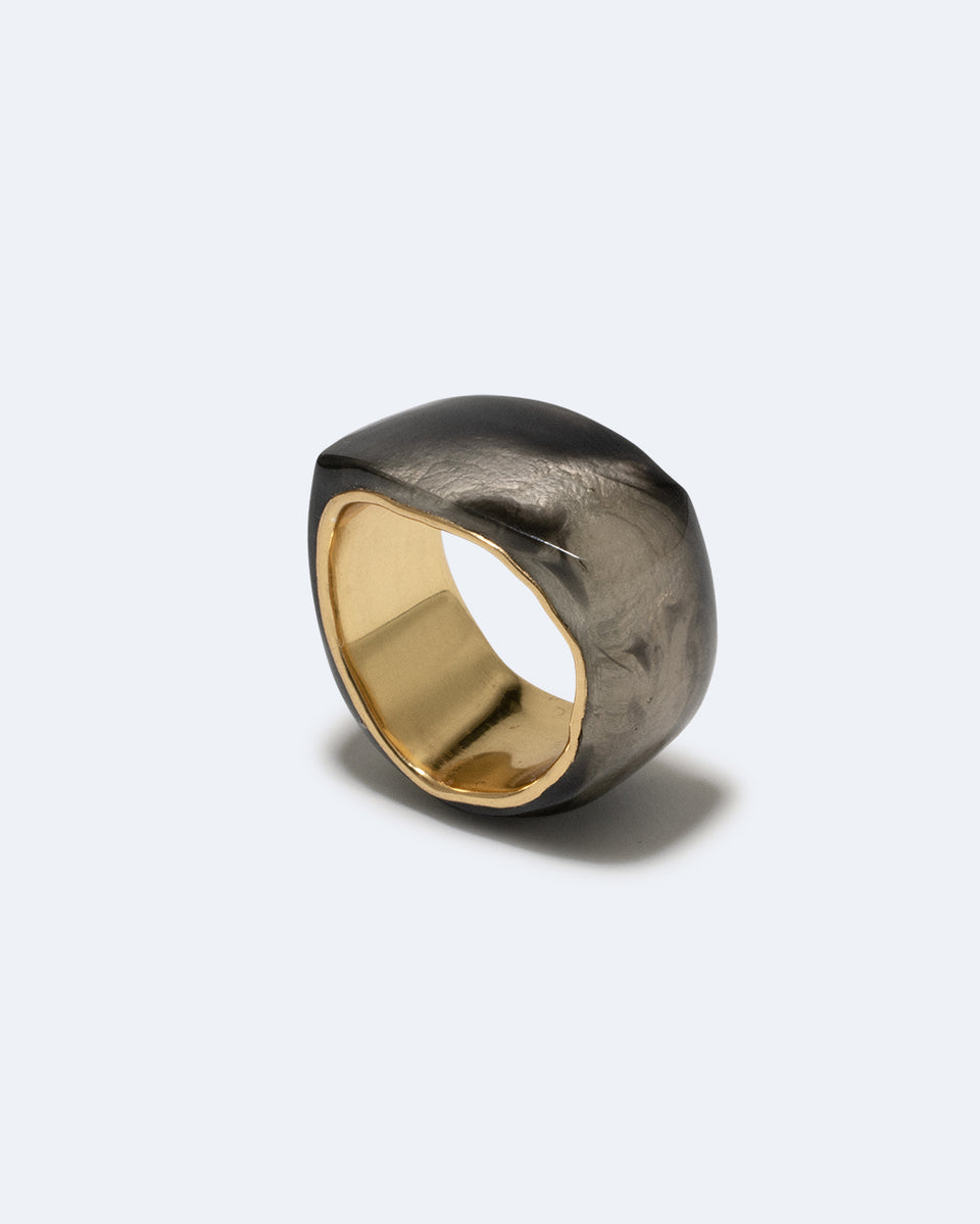 A Virtuous Circle? - Smoky Quartz Resin and Recycled Gold Vermeil Signet Ring