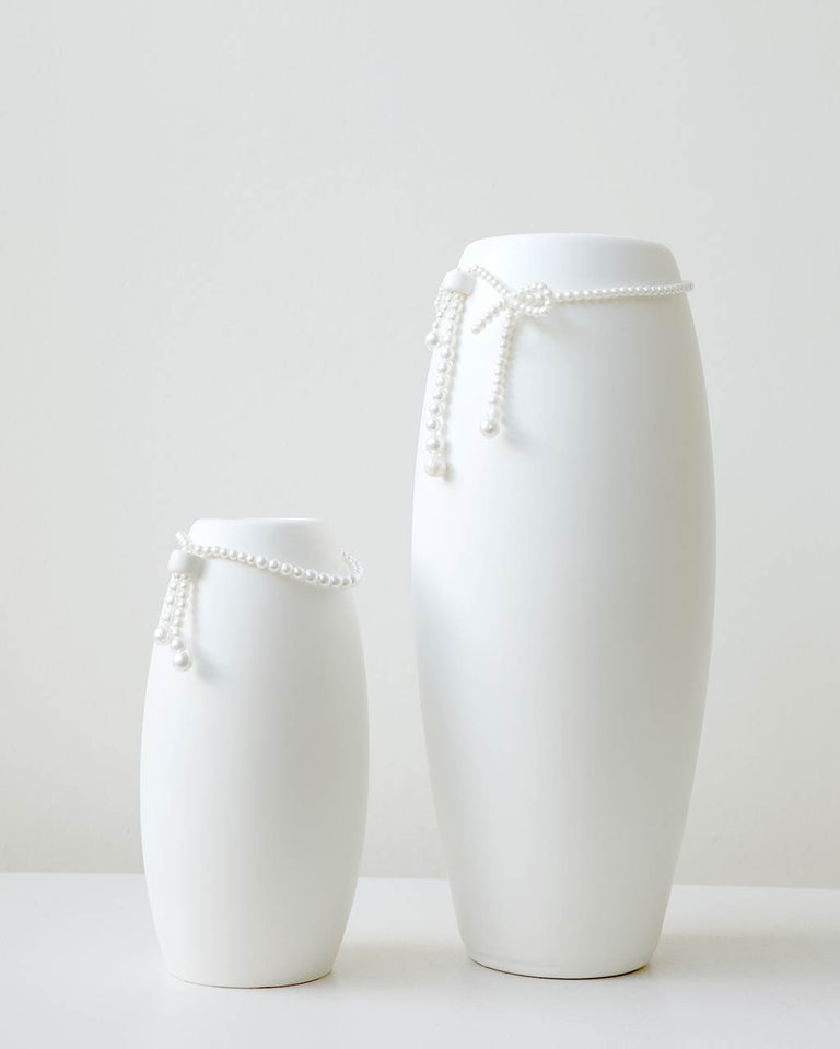 Where Time Thins - Small Vase In Matte White w/ Faux Pearl