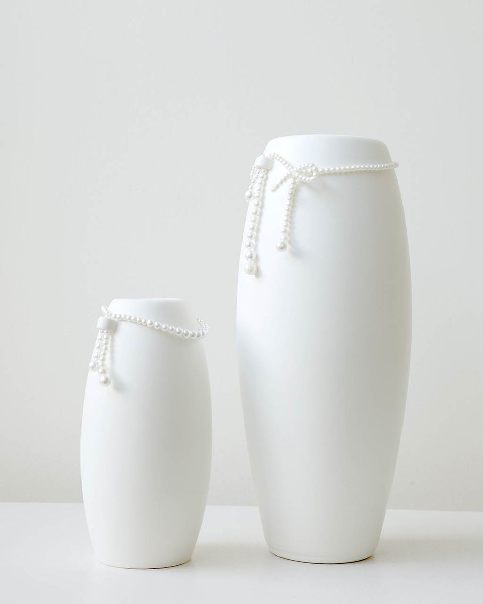 Where Time Thins - Small Vase In Matte White w/ Faux Pearl