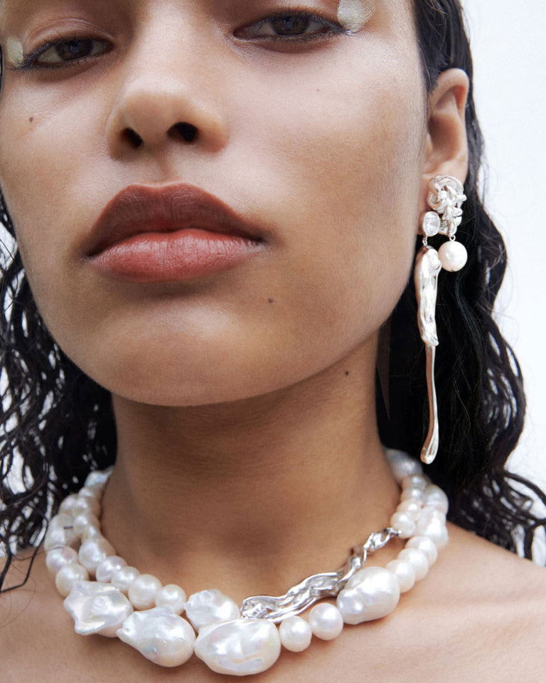 The Paths of Memory - Pearl and Recycled Silver Earrings
