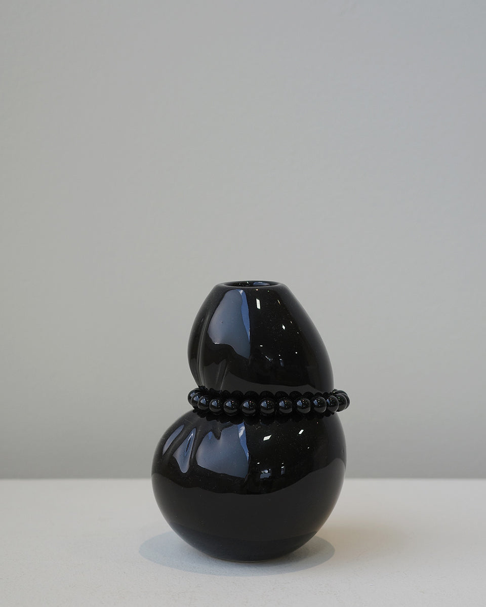 Squeezed - Small Vase in Gloss Black w/ Black Onyx