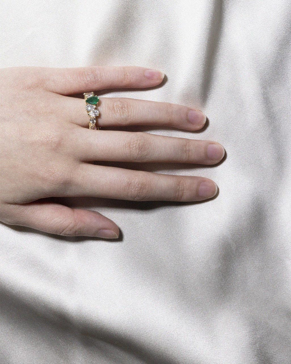 The Ocean of Night - 18 Carat Yellow Gold Diamond & Emerald Ring