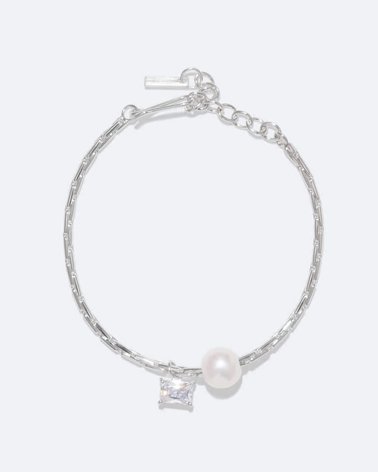 The Locus of Fortitude - Pearl and Zirconia Sterling Silver Bracelet