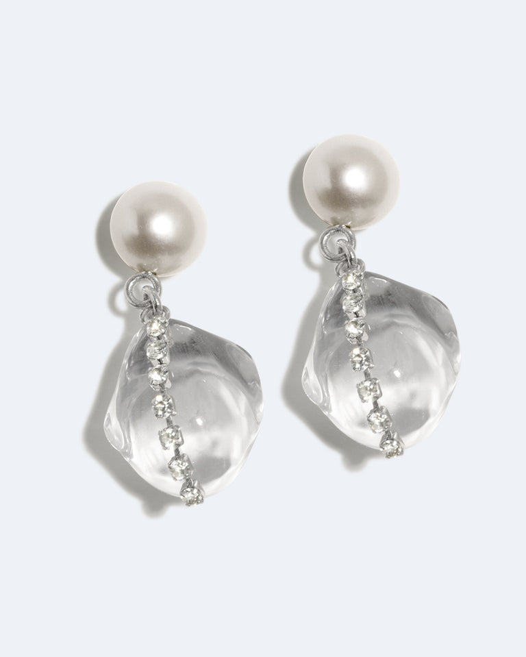Between the Tides - Clear Resin and Rhinestone Rhodium Plated Earrings