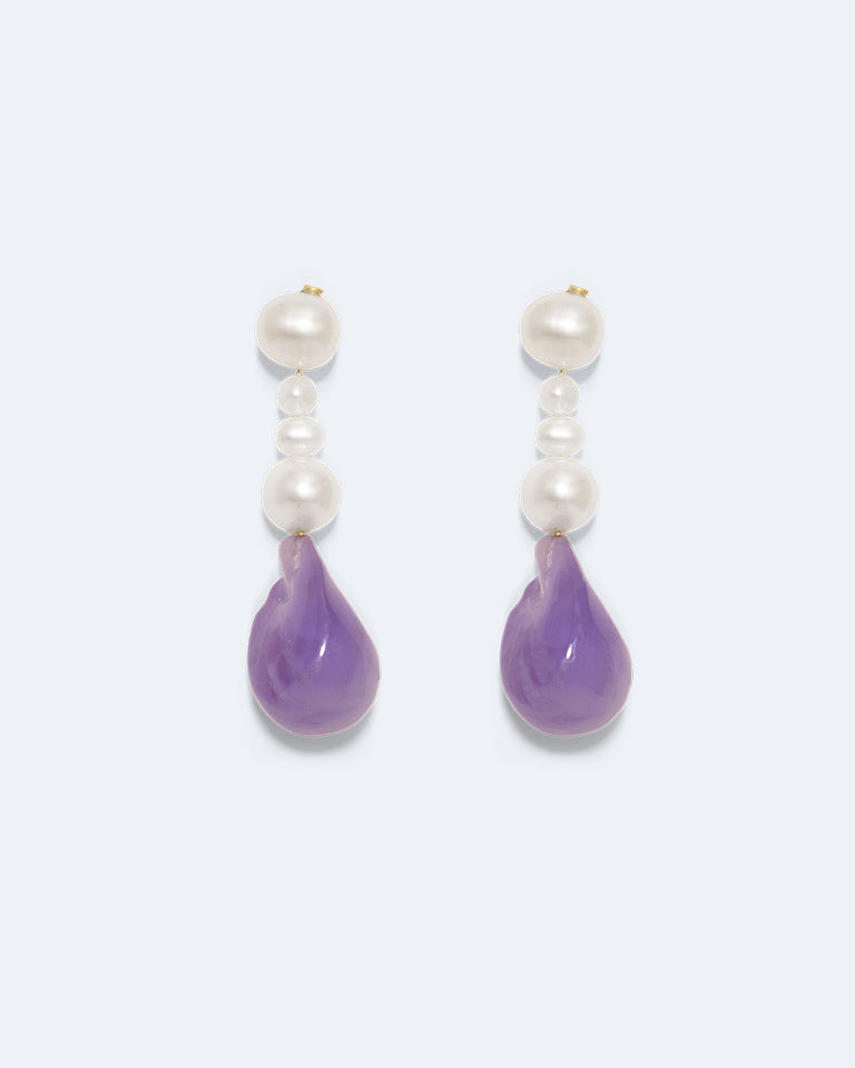 Pluck - Pearl and Lilac Bio Resin Gold Vermeil Earrings