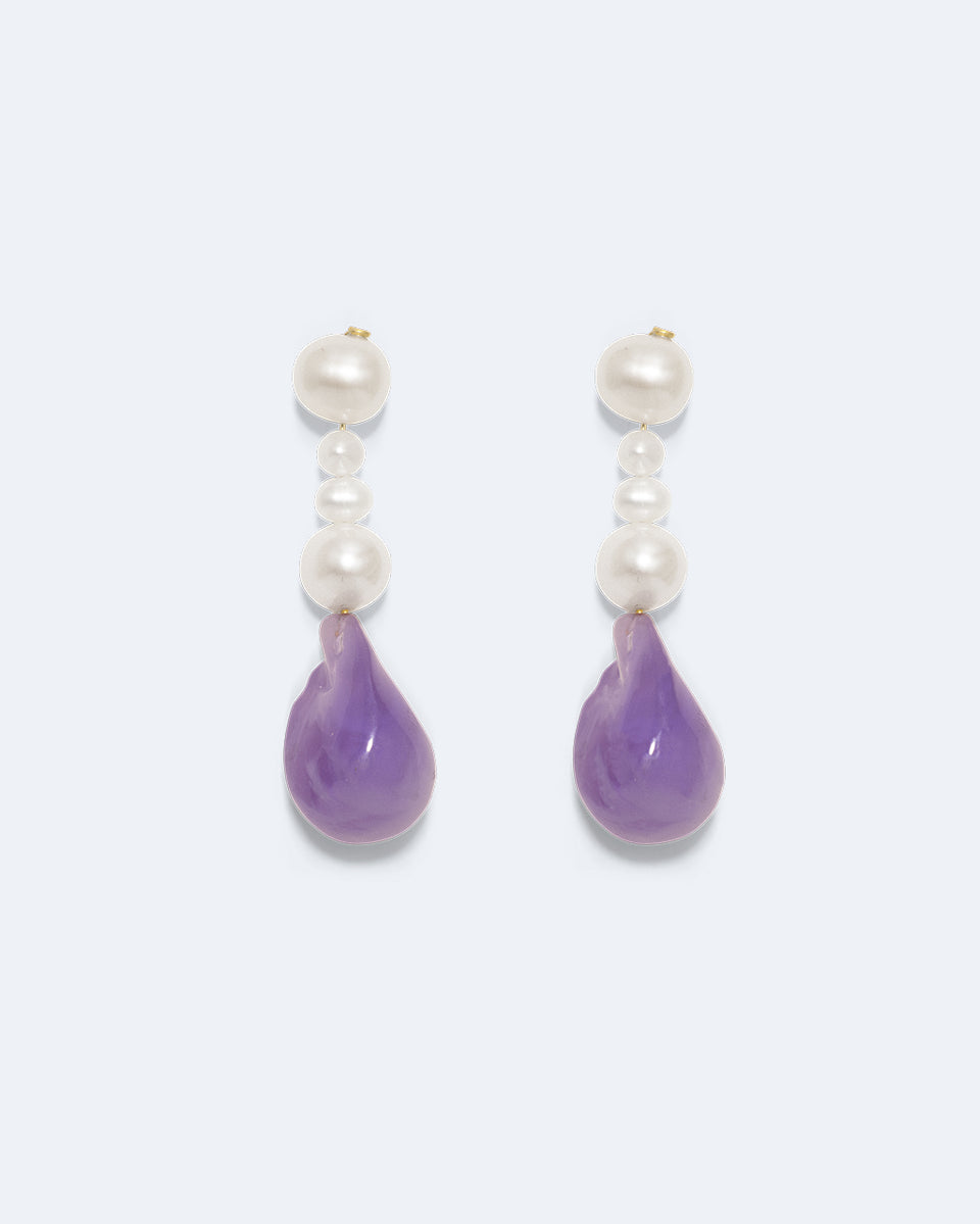 Pluck - Pearl and Lilac Bio Resin Gold Vermeil Earrings