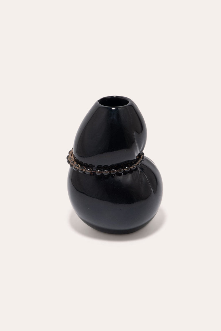 Squeezed - Small Vase in Gloss Black w/ Black Onyx