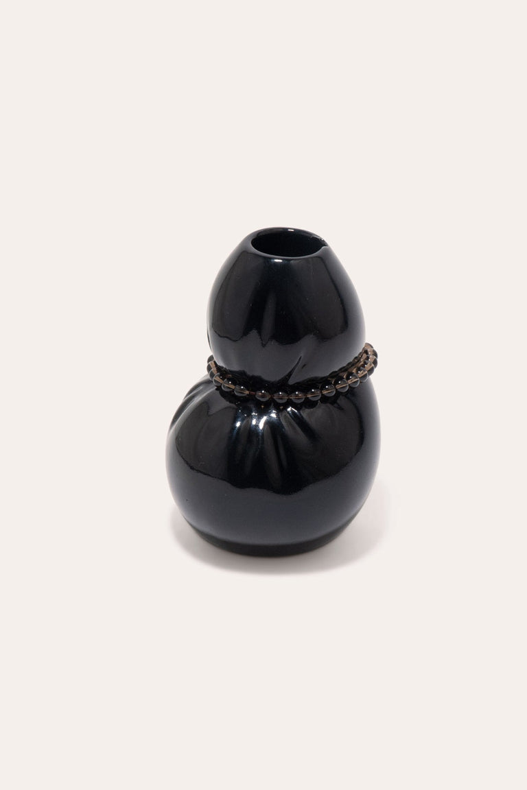Squeezed - Small Vase in Gloss Black w/ Black Onyx